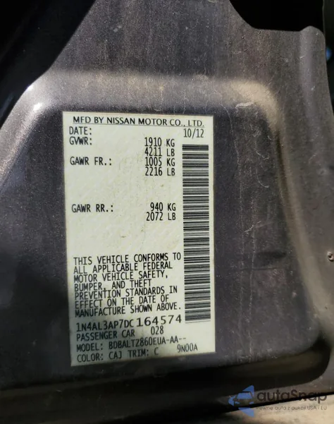 2013 Nissan Altima 2.5 from USA, damaged, VIN 1N4AL3AP7DC164574